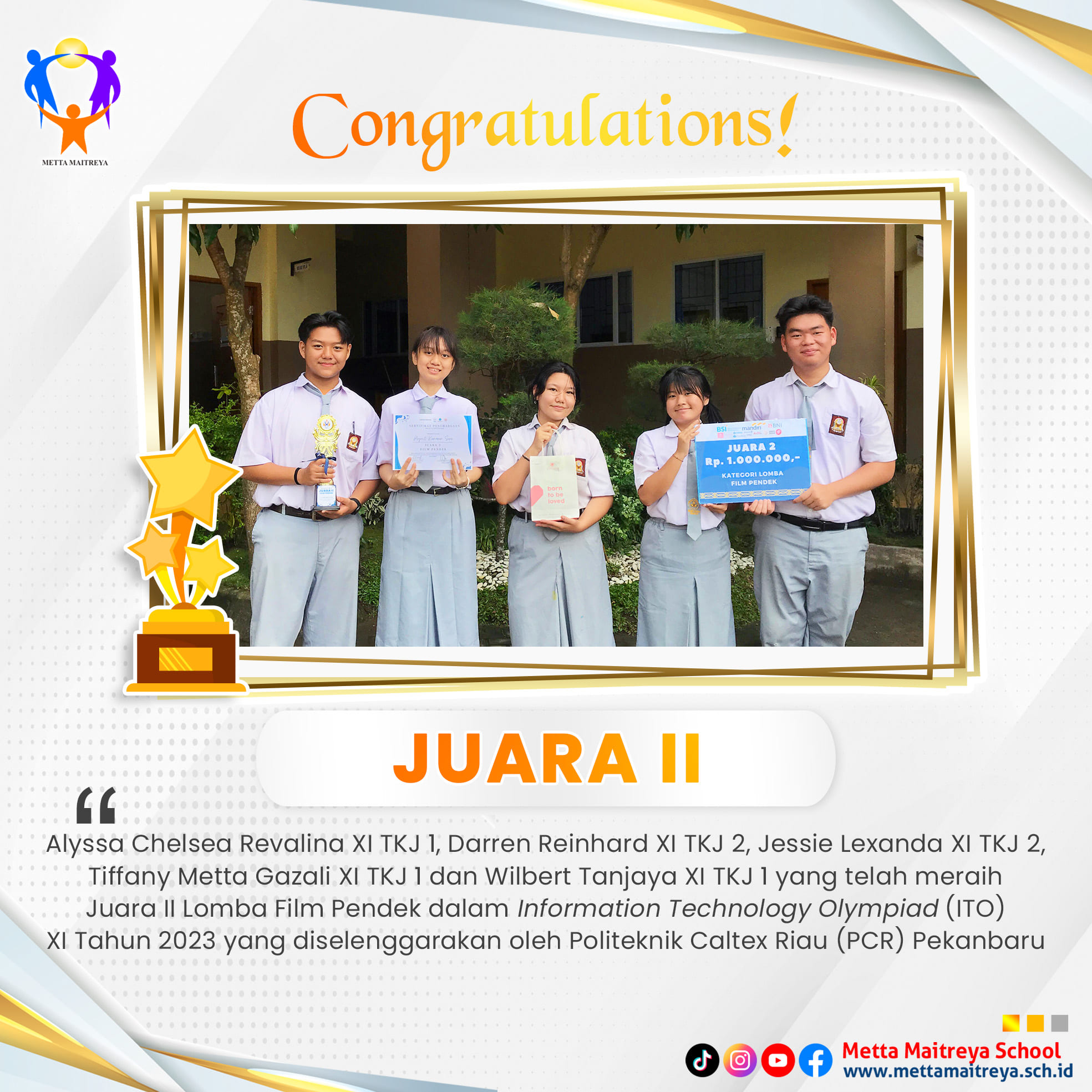 Prestasi Peserta Didik dalam Lomba Film Pendek dalam Information Technology Olympiad (ITO) XI Tahun 2023 | SMK METTA MAITREYA
